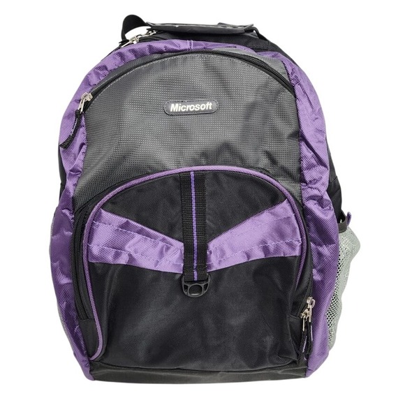 Microsoft Backpack Laptop Bag Zipper Pockets Purple Black